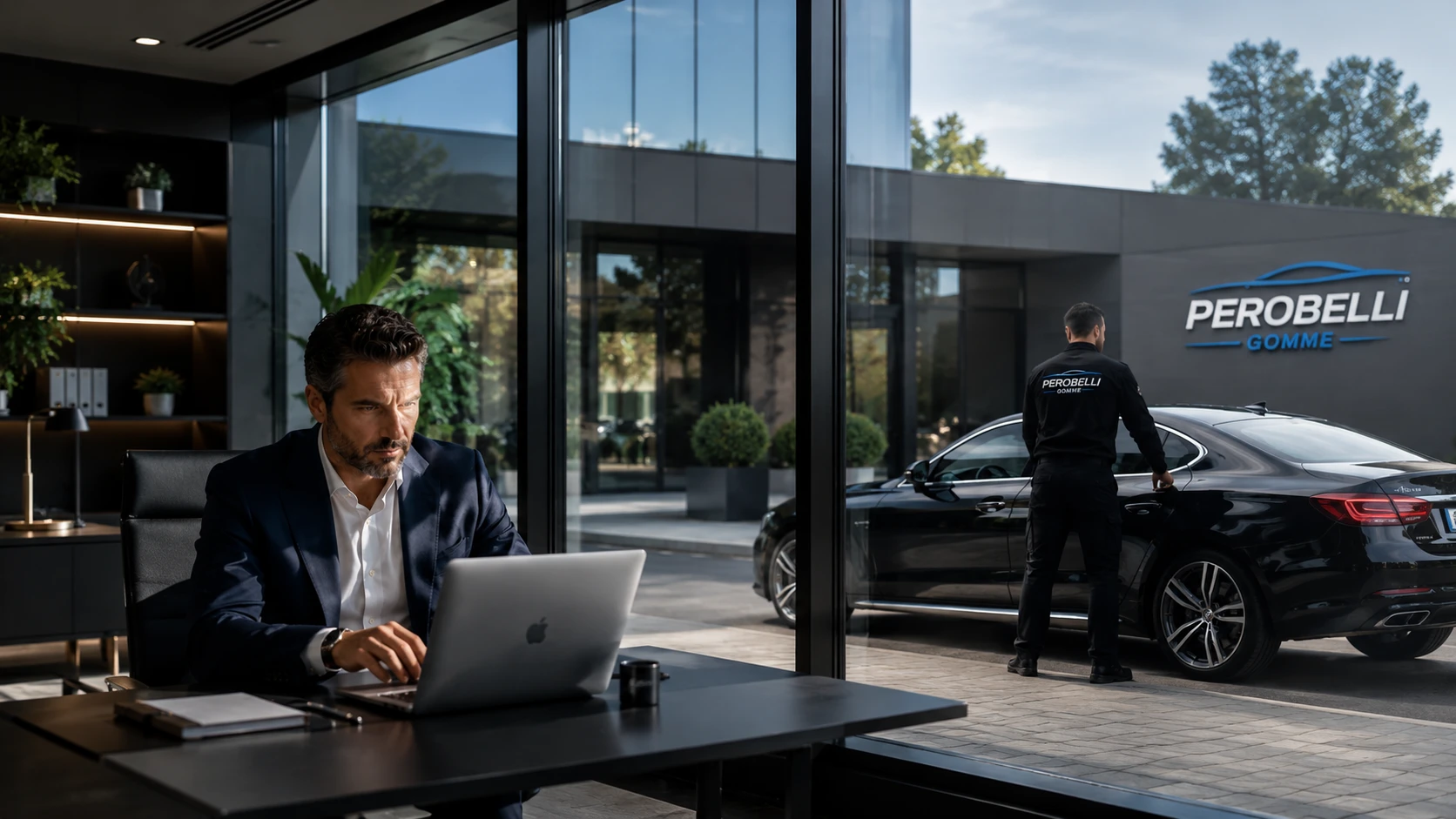Imprenditore al lavoro e servizio concierge Perobelli